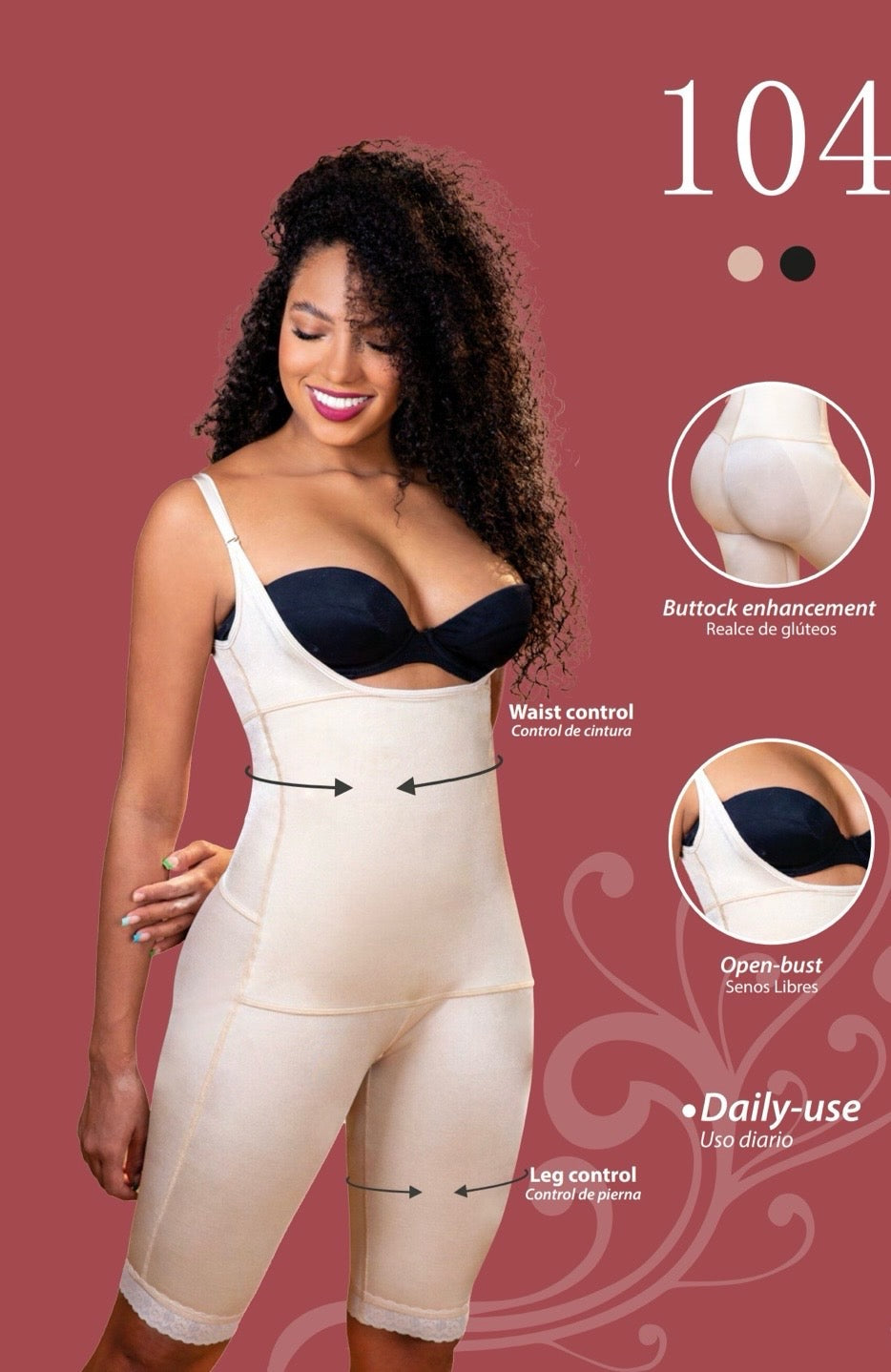 Open-Bust Knee Length Body Shaper #104